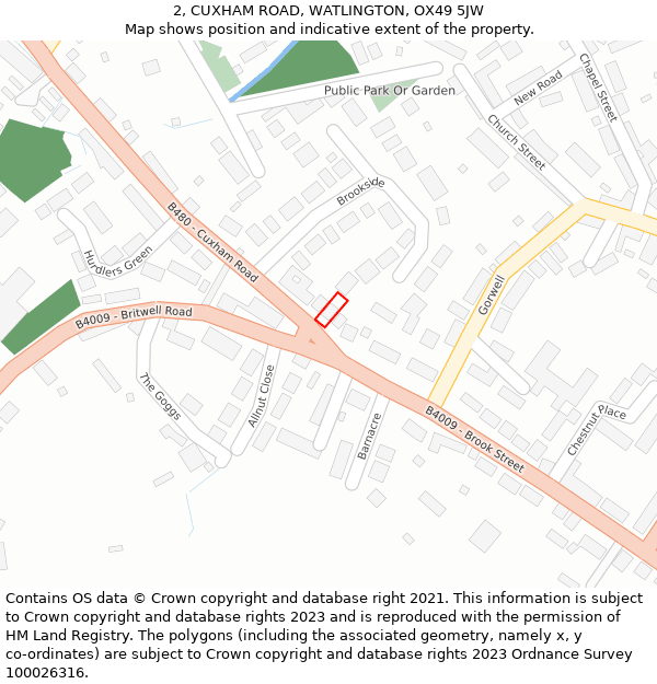 2, CUXHAM ROAD, WATLINGTON, OX49 5JW: Location map and indicative extent of plot