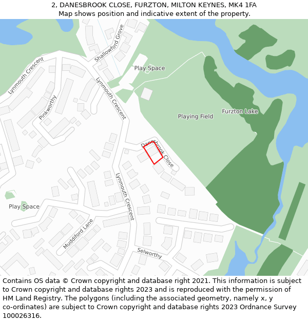 2, DANESBROOK CLOSE, FURZTON, MILTON KEYNES, MK4 1FA: Location map and indicative extent of plot