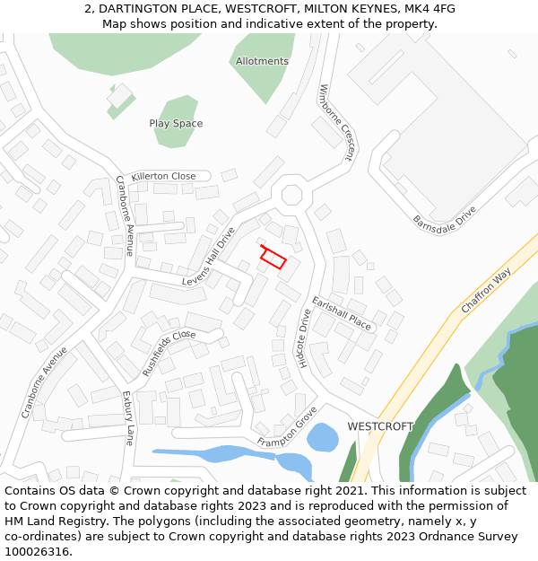 2, DARTINGTON PLACE, WESTCROFT, MILTON KEYNES, MK4 4FG: Location map and indicative extent of plot