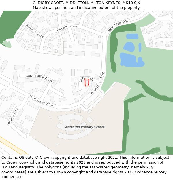 2, DIGBY CROFT, MIDDLETON, MILTON KEYNES, MK10 9JX: Location map and indicative extent of plot
