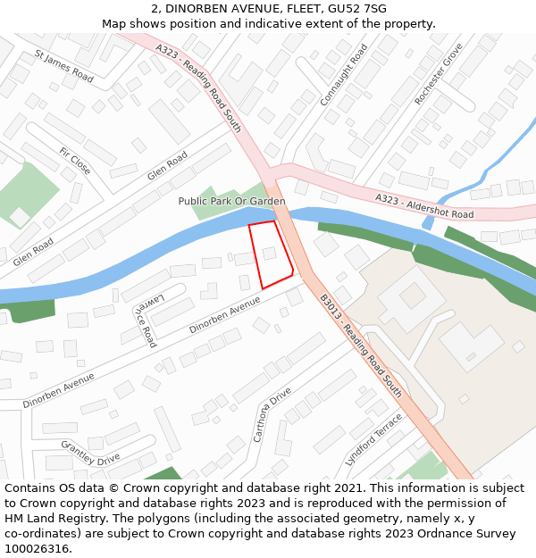2, DINORBEN AVENUE, FLEET, GU52 7SG: Location map and indicative extent of plot