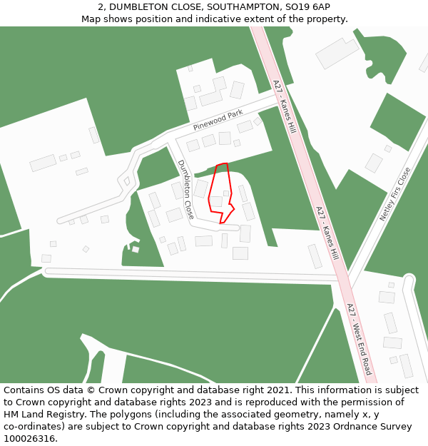 2, DUMBLETON CLOSE, SOUTHAMPTON, SO19 6AP: Location map and indicative extent of plot