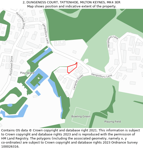 2, DUNGENESS COURT, TATTENHOE, MILTON KEYNES, MK4 3ER: Location map and indicative extent of plot