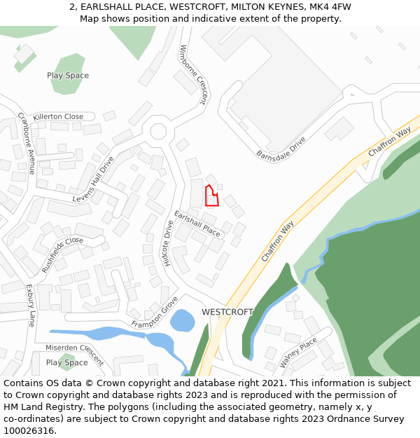 2, EARLSHALL PLACE, WESTCROFT, MILTON KEYNES, MK4 4FW: Location map and indicative extent of plot