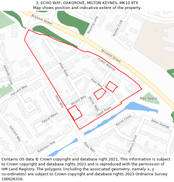 2, ECHO WAY, OAKGROVE, MILTON KEYNES, MK10 9TX: Location map and indicative extent of plot