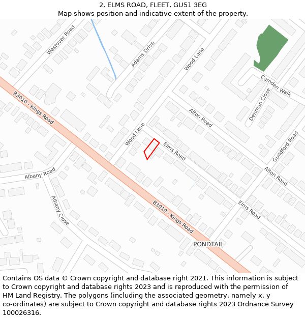 2, ELMS ROAD, FLEET, GU51 3EG: Location map and indicative extent of plot