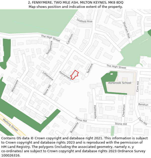 2, FENNYMERE, TWO MILE ASH, MILTON KEYNES, MK8 8DQ: Location map and indicative extent of plot