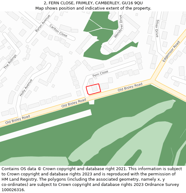 2, FERN CLOSE, FRIMLEY, CAMBERLEY, GU16 9QU: Location map and indicative extent of plot