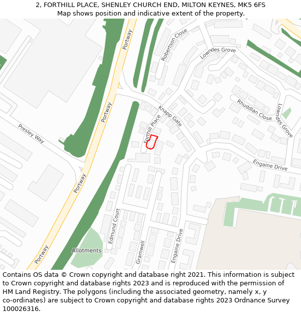 2, FORTHILL PLACE, SHENLEY CHURCH END, MILTON KEYNES, MK5 6FS: Location map and indicative extent of plot