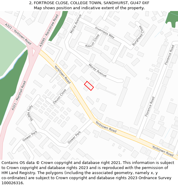 2, FORTROSE CLOSE, COLLEGE TOWN, SANDHURST, GU47 0XF: Location map and indicative extent of plot