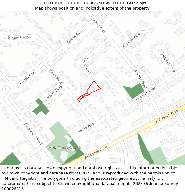 2, FOXCROFT, CHURCH CROOKHAM, FLEET, GU52 6JN: Location map and indicative extent of plot