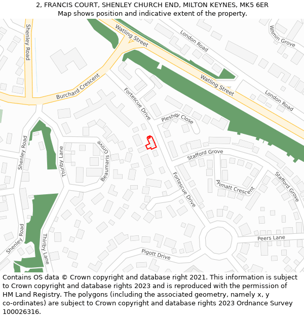 2, FRANCIS COURT, SHENLEY CHURCH END, MILTON KEYNES, MK5 6ER: Location map and indicative extent of plot