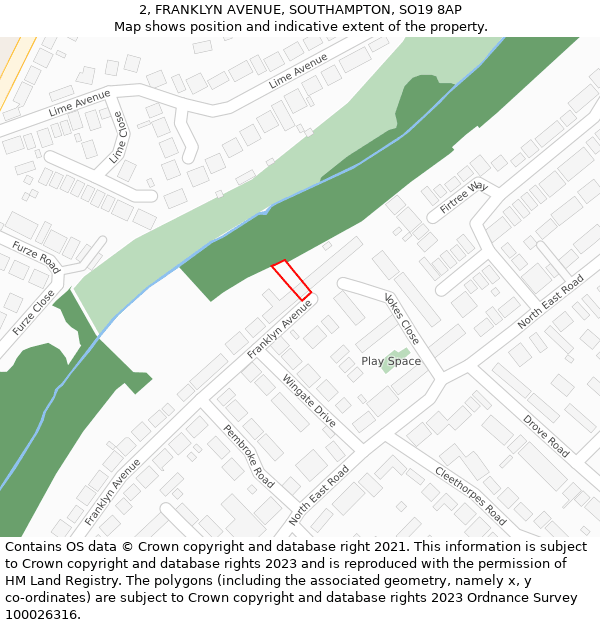 2, FRANKLYN AVENUE, SOUTHAMPTON, SO19 8AP: Location map and indicative extent of plot