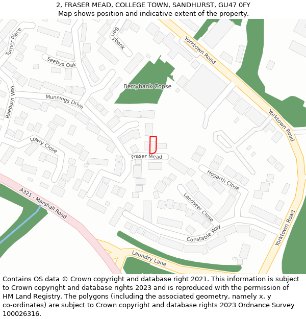 2, FRASER MEAD, COLLEGE TOWN, SANDHURST, GU47 0FY: Location map and indicative extent of plot