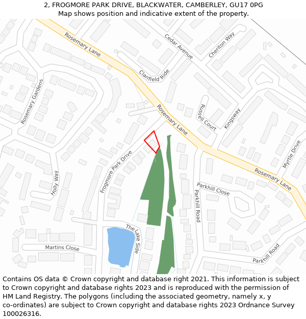 2, FROGMORE PARK DRIVE, BLACKWATER, CAMBERLEY, GU17 0PG: Location map and indicative extent of plot