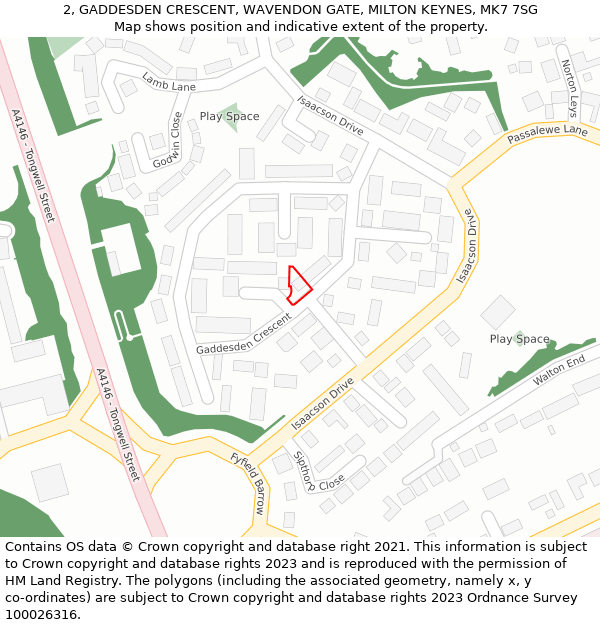 2, GADDESDEN CRESCENT, WAVENDON GATE, MILTON KEYNES, MK7 7SG: Location map and indicative extent of plot