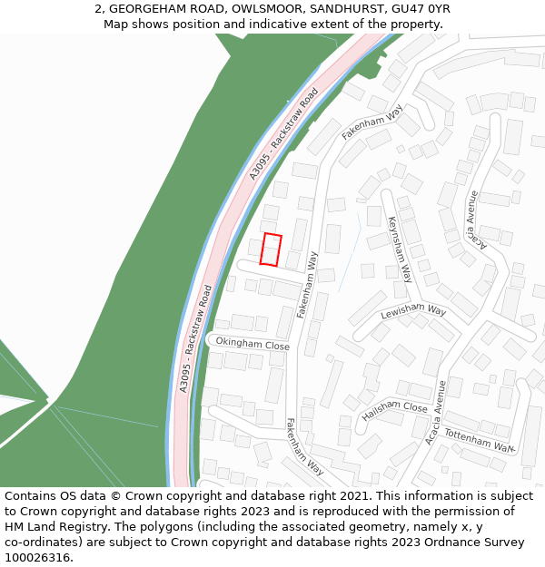 2, GEORGEHAM ROAD, OWLSMOOR, SANDHURST, GU47 0YR: Location map and indicative extent of plot
