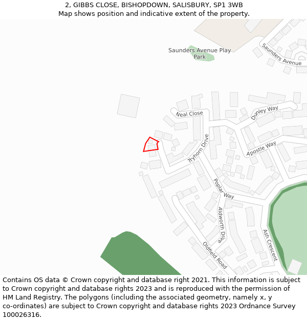 2, GIBBS CLOSE, BISHOPDOWN, SALISBURY, SP1 3WB: Location map and indicative extent of plot