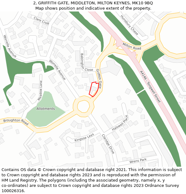 2, GRIFFITH GATE, MIDDLETON, MILTON KEYNES, MK10 9BQ: Location map and indicative extent of plot
