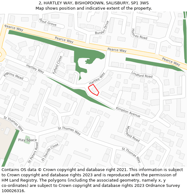 2, HARTLEY WAY, BISHOPDOWN, SALISBURY, SP1 3WS: Location map and indicative extent of plot