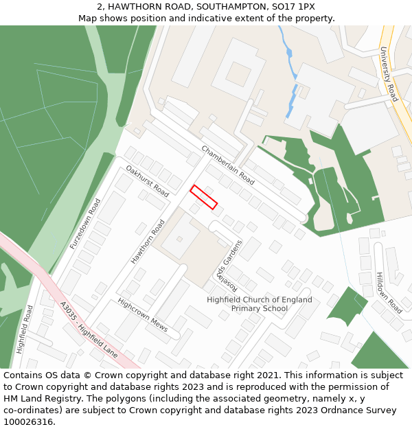 2, HAWTHORN ROAD, SOUTHAMPTON, SO17 1PX: Location map and indicative extent of plot