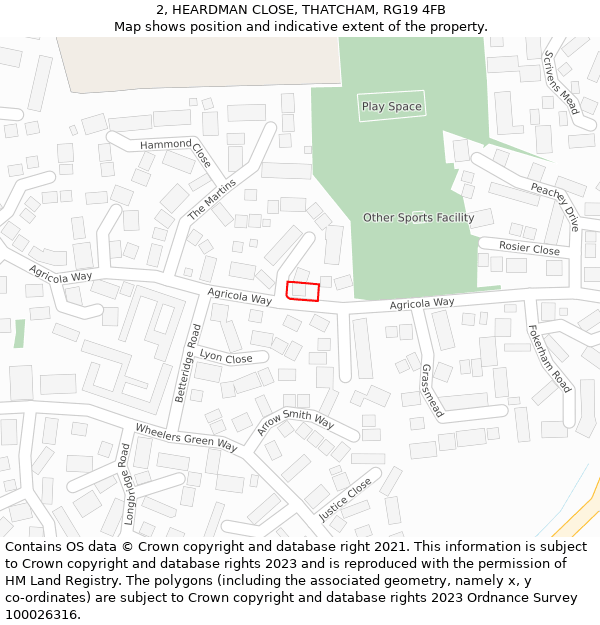 2, HEARDMAN CLOSE, THATCHAM, RG19 4FB: Location map and indicative extent of plot