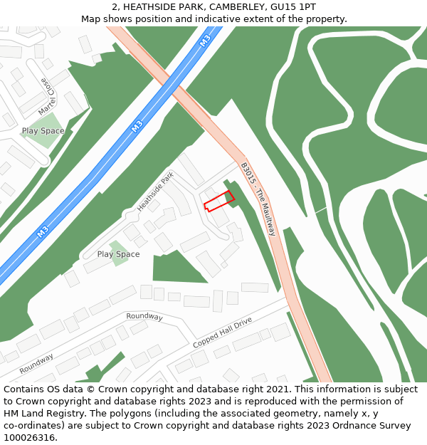 2, HEATHSIDE PARK, CAMBERLEY, GU15 1PT: Location map and indicative extent of plot