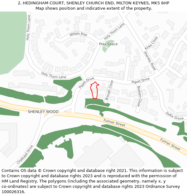 2, HEDINGHAM COURT, SHENLEY CHURCH END, MILTON KEYNES, MK5 6HP: Location map and indicative extent of plot