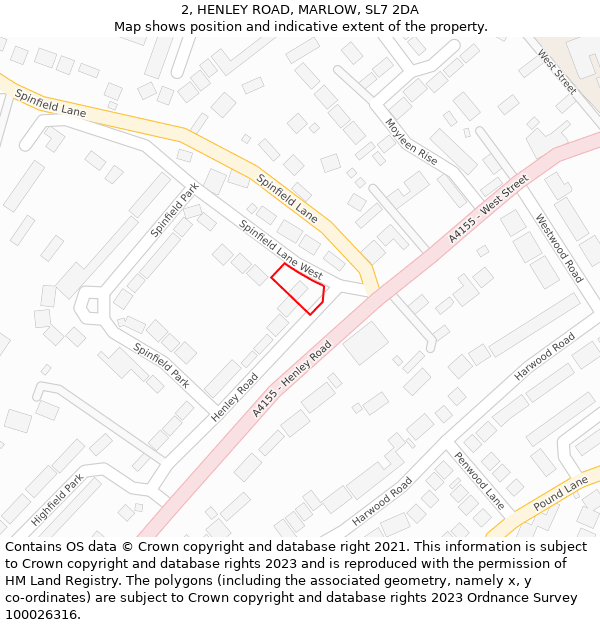 2, HENLEY ROAD, MARLOW, SL7 2DA: Location map and indicative extent of plot