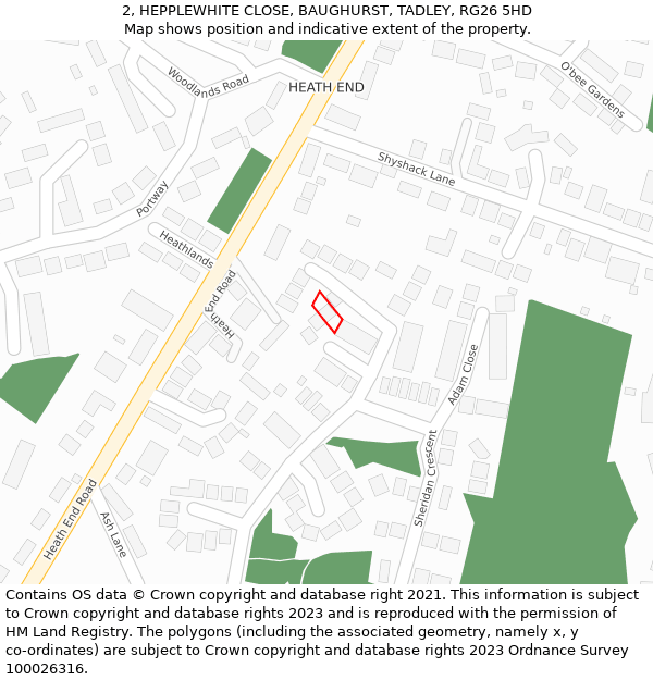 2, HEPPLEWHITE CLOSE, BAUGHURST, TADLEY, RG26 5HD: Location map and indicative extent of plot