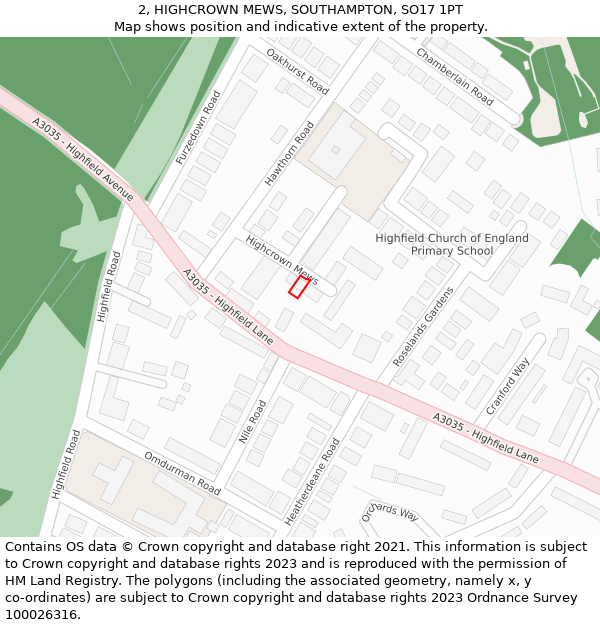 2, HIGHCROWN MEWS, SOUTHAMPTON, SO17 1PT: Location map and indicative extent of plot