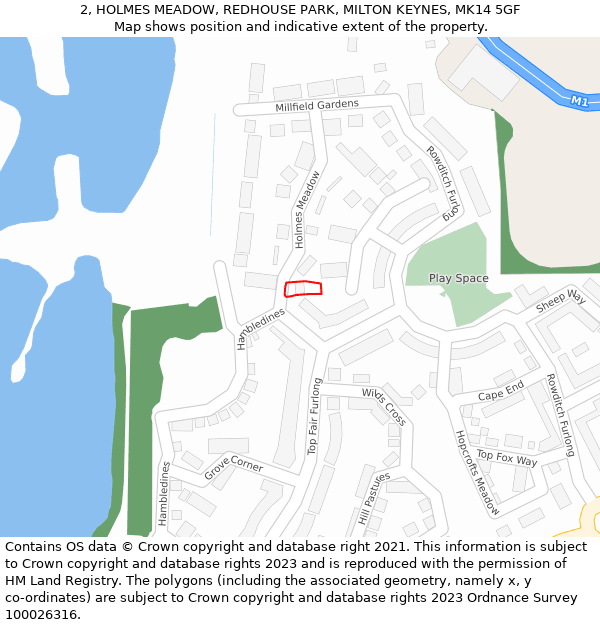 2, HOLMES MEADOW, REDHOUSE PARK, MILTON KEYNES, MK14 5GF: Location map and indicative extent of plot