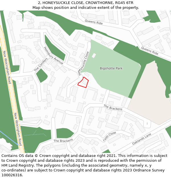 2, HONEYSUCKLE CLOSE, CROWTHORNE, RG45 6TR: Location map and indicative extent of plot