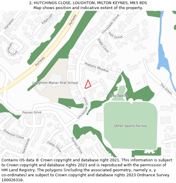 2, HUTCHINGS CLOSE, LOUGHTON, MILTON KEYNES, MK5 8DS: Location map and indicative extent of plot