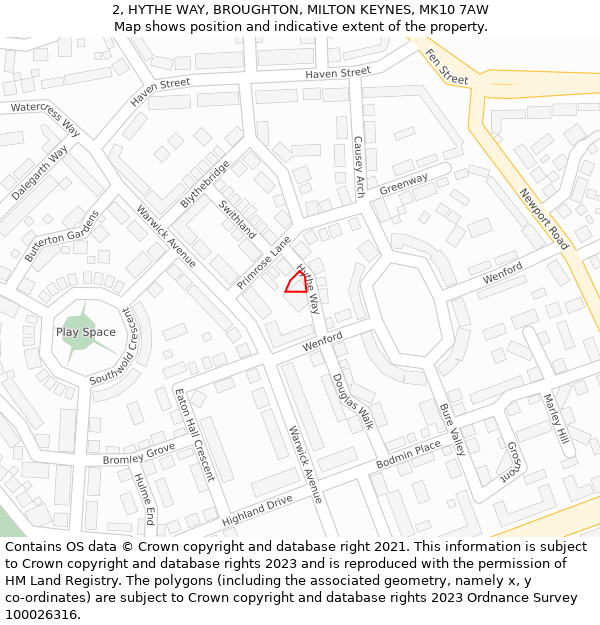 2, HYTHE WAY, BROUGHTON, MILTON KEYNES, MK10 7AW: Location map and indicative extent of plot