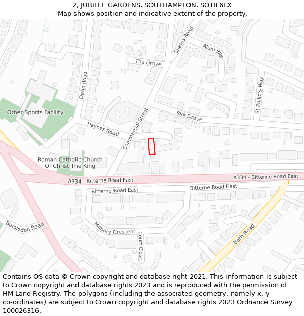 2, JUBILEE GARDENS, SOUTHAMPTON, SO18 6LX: Location map and indicative extent of plot