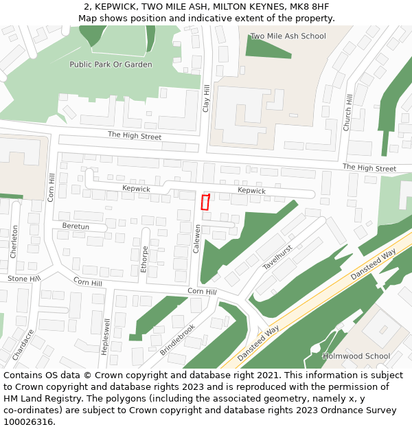 2, KEPWICK, TWO MILE ASH, MILTON KEYNES, MK8 8HF: Location map and indicative extent of plot