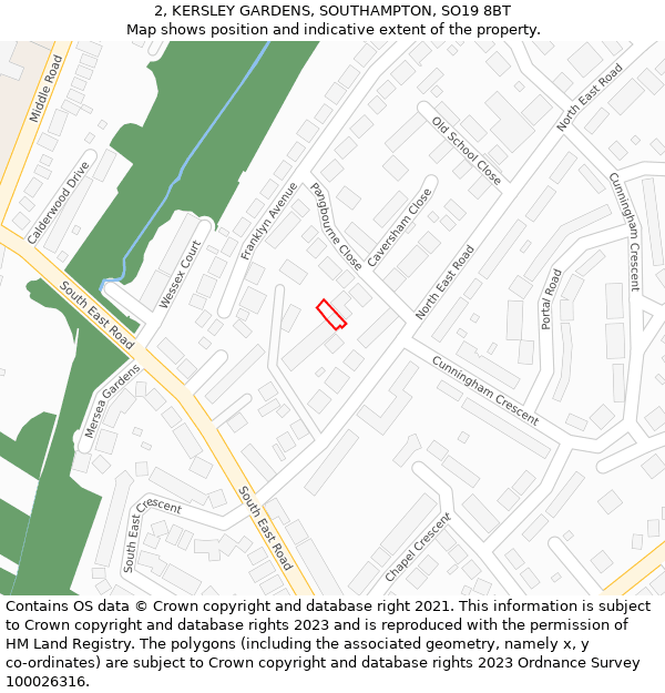 2, KERSLEY GARDENS, SOUTHAMPTON, SO19 8BT: Location map and indicative extent of plot