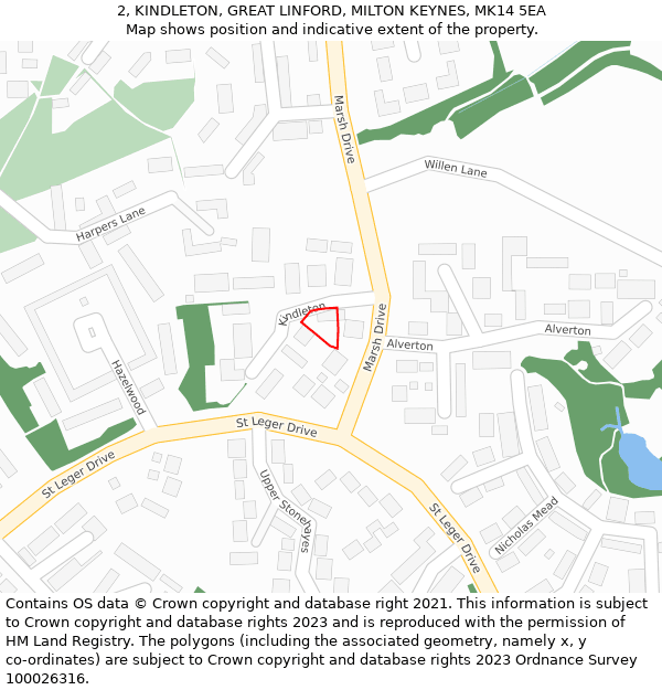 2, KINDLETON, GREAT LINFORD, MILTON KEYNES, MK14 5EA: Location map and indicative extent of plot