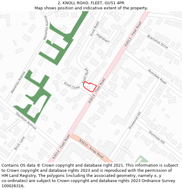 2, KNOLL ROAD, FLEET, GU51 4PR: Location map and indicative extent of plot