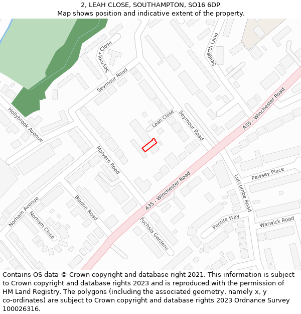 2, LEAH CLOSE, SOUTHAMPTON, SO16 6DP: Location map and indicative extent of plot