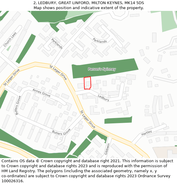 2, LEDBURY, GREAT LINFORD, MILTON KEYNES, MK14 5DS: Location map and indicative extent of plot