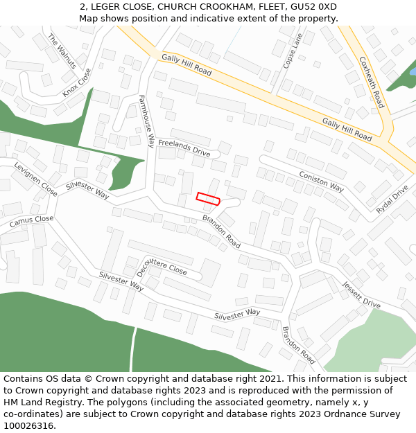 2, LEGER CLOSE, CHURCH CROOKHAM, FLEET, GU52 0XD: Location map and indicative extent of plot