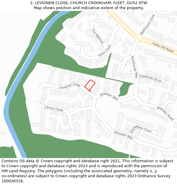 2, LEVIGNEN CLOSE, CHURCH CROOKHAM, FLEET, GU52 0TW: Location map and indicative extent of plot