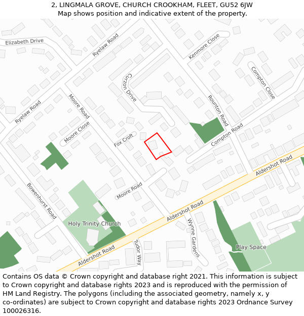 2, LINGMALA GROVE, CHURCH CROOKHAM, FLEET, GU52 6JW: Location map and indicative extent of plot