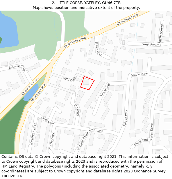 2, LITTLE COPSE, YATELEY, GU46 7TB: Location map and indicative extent of plot