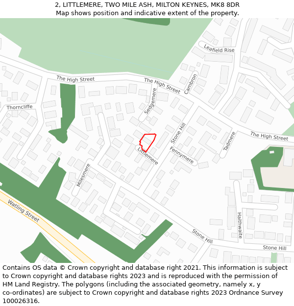 2, LITTLEMERE, TWO MILE ASH, MILTON KEYNES, MK8 8DR: Location map and indicative extent of plot