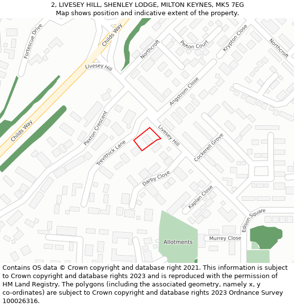 2, LIVESEY HILL, SHENLEY LODGE, MILTON KEYNES, MK5 7EG: Location map and indicative extent of plot