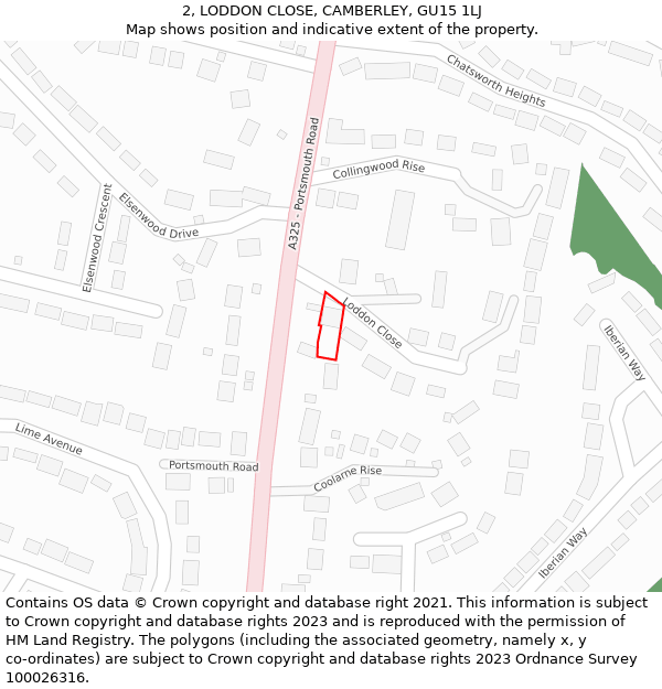 2, LODDON CLOSE, CAMBERLEY, GU15 1LJ: Location map and indicative extent of plot