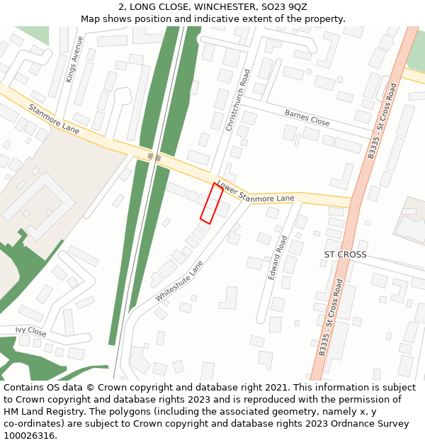 2, LONG CLOSE, WINCHESTER, SO23 9QZ: Location map and indicative extent of plot